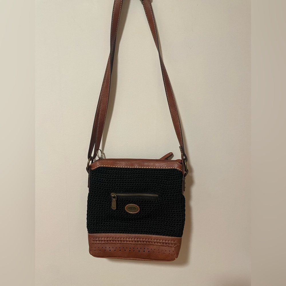 Elegant Born Black and Brown Leather Crossbody Bag